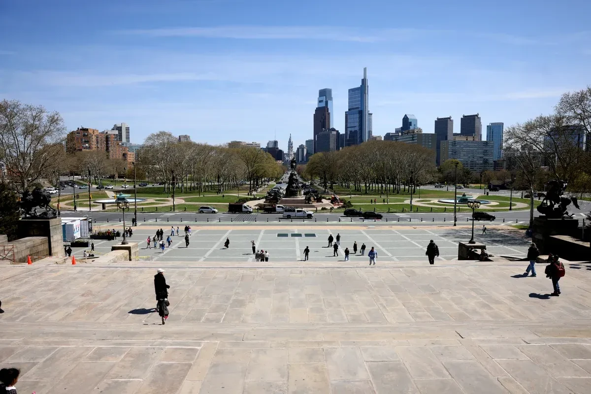 The Philadelphia skyline, seen on a day trip by bus from NYC